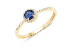 0&period;38 Carat Genuine Blue Sapphire And White Diamond 14k Yellow Gold Ring