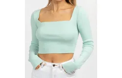 Le Lis Artic Knit Tie Back Crop Top In Aqua