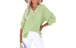 Women&apos;s Casual Button V Neck Long Sleeve Shirt Oversized Solid Color Shirt Top &lpar;Green M&rpar;