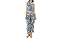 Bel Kazan Linen Top In Blue Ledo