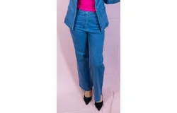 Skies Are Blue High Waist Wide Leg Trouser In Denim