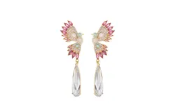 Angel Wings Earrings Rhinestone Crystal Enamel S925 Silver Needle Angel Wings Earrings Women Girls
