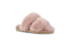 Mou Women&apos;s 2 Stripes Sheepskin Fur Slipper In Antic Rose