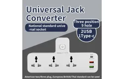 Universal Plug and Socket American Standard Converter Extended Power Outlet with 1x USB-C and 2x USB-A Charging Ports Finger&sol;Metal Resistant Finger&sol;Metal Miscontacts Suitable for Multiple Devices -2313 &lbrack;Converter&rsqb; American Standard 3-pin
