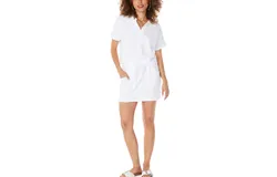Bobi Collar Terry Cloth Pullover Top In White