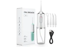 High-powered&comma; rechargeable&comma; waterproof flosser including replacement tip