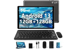 Android 13 Tablet Newest 10&period;1 inch Tablets&comma;12GB RAM 128GB ROM 1TB Expand&comma;Octa-Core Processor&comma;Dual Camera&comma;WiFi 5&comma;GPS&comma;Bluetooth 5&period;0&comma;6000mAh Long Battery Life with Keyboard&sol;Mouse-Gray