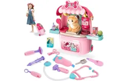 Pet Cat Care Carrier Suitcase Toy&comma; 29PCS Vet Clinic and Doctor Kit for Kids&comma; Pet Kitty Grooming Feeding Toys Veterinarian Medical Pretend Role Play Set for Boys and Girls Ages 3-6