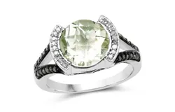 3&period;59 Carat Genuine Green Amethyst&comma; Green Diamond & White Diamond &period;925 Sterling Silver Ring