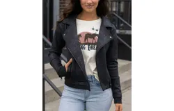 Grace & Lace Move Free Leather-Like Moto Jacket In Black
