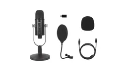 USB Microphone Kit&comma; Metal Condenser Microphone Podcast Microphone Kit with Noise Canceling and Headphone Monitoring for Streaming Recording&comma; MacOS&comma; Windows&comma; Type-C Phones