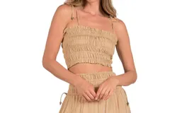 Elan Nikki Crop Top In Taupe