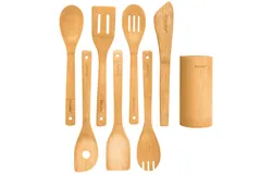 Wooden Spoons for Cooking 8-Pack – Bamboo Kitchen Utensils Set – Nonstick Wooden Cooking Utensils – Wood Spatula Spoon Tongs Utensil Holder – BlauKe®