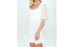 Angel Biba Flutter Sleeve Mini Dress In White