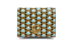 Fendi Calf Leather F Logo Blue Brown Small Bifold Wallet