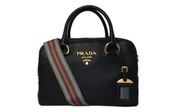 Prada Vitello Phenix Black Leather Web Stripe Crossbody Satchel Bag