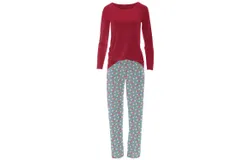 Kickee Women&apos;s Long Sleeve Tee & Pajama Pants Set In Stormy Sea Peppermints