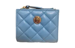 Versace La Medusa Blue Quilted Lamb Leather Compact Snap Wallet