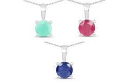 2&period;75 Carat Genuine Emerald&comma; Glass Filled Ruby & Glass Filled Sapphire &period;925 Sterling Silver Pendant