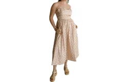 Jacquie The Label Keyhole Midi Dress In Natural Multi