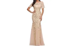 Ever-Pretty Embroidered Sequin Mermaid Dress In Gold