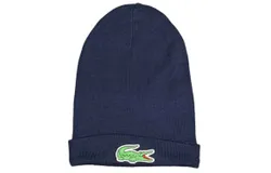 Lacoste Unisex Croc Beanie In Navy Blue