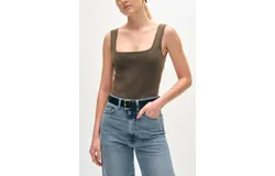 White &plus; Warren Superfine Organic Cotton Tank In Dark Sage