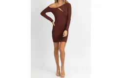 Endless Blu&period; Asymmetrical Chain Trim Mini Dress In Brownie