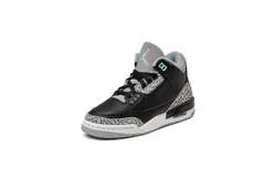 Nike Kids Unisex Air Jordan 3 Retro &lpar;Gs&rpar; Basketball Shoes In Black Green Glow&sol;wolf Grey