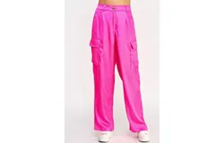 Strut & Bolt Women&apos;s Front Pleat Satin Cargo Pants In Hot Pink