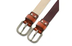Mio MarinoMen&apos;s Classic Flex Canvas Belt-Umber & Khaki-40
