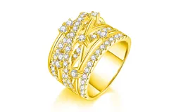 Women&apos;s Gold Plated Statement Ring with 925 Sterling Silver Lab Grown Diamonds &vert; Silver and Gold Anniversary Wedding Bands &vert; Women&apos;s Diamond Ring Size 8
