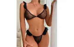 Erotic Lingerie&comma; Ladies Polka Dot Lingerie Set&comma; Tulle Mesh Pajamas
