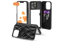 Apple 13Pro mobile phone case&comma; mirror with stand&comma; card insertable mobile phone case Black