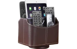 Leather remote control holder&comma; 360-degree rotating desk TV remote control box&sol;box&comma; bedside table storage box&comma; can store controller&comma; media&comma; mail&comma; calculator&comma; mobile phone and pen &lpar;coffee color&rpar;