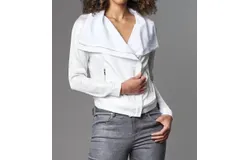 Lola & Sophie Foil Satin Moto Jacket In White