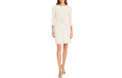Donna Morgan Stretch Scuba Crepe Round Neck 3&sol;4 Sleeve Twist Front Dress In Horn