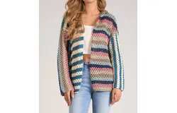 Elan Cardigan Hoodie Sweater In Blue&sol;pink Multi