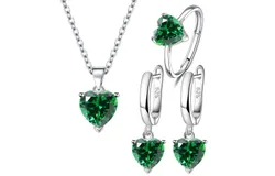 Women's Jewelry Set, Necklace & Earrings & Ring, S925 Silver, Green, 3 Piece