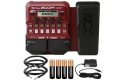 B1X Four Bass Multi-Effects Processor with Expression Pedal &plus; Pig Hog 10ft 1&sol;4" TRS - 1&sol;4" TRS Cable &plus; Pig Hog Tour Grade 10ft Instrument Cable Right Angle to Straight Connectors - PH10R &plus; Pig Hog PP9V Pig Power 9V DC Power Supply &plus; AA Batteries