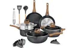 Bakken-Swiss 14-Piece Kitchen Cookware Set – Granite Non-Stick – Eco-Friendly – for All Stoves & Oven-Safe - Marble coating
