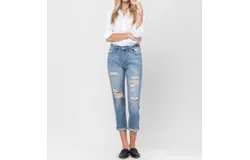 Flying Monkey Distressed Paint Splatter Boyfit Jean In Blue