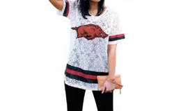 Gameday Couture University Of Arkansas Logo Lace Jersey In White
