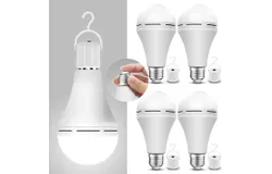 4 Pack Emergency-Rechargeable-Light-Bulb Stay Lights Up When Power Failure 9W  Equivalent LED Light Bulbs for Home Camping Tent &lpar;E27&comma; with Hook&rpar;