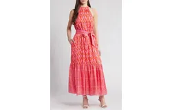 Cleobella Janice Satin Halter Maxi Dress In Jaipur Ikat Print