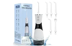 High-powered&comma; rechargeable&comma; waterproof flosser including replacement tip