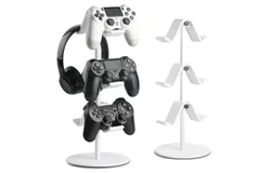 Controller Stand 3 Tier,Headphone Holder, Multi Adjustable Game Controller Headset Hanger for All Universal Gaming PC Accessories, Xbox PS4 PS5 Nintendo Switch,White