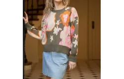 Voy Abstract Sweater In Olive&sol;pink