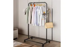 Metal Clothing Rack Standard Rod Simple Rolling Metal Garment Rack Organizer Freestanding Hanger With Wheels Clothes Garment Coat Rack With Bottom Shelf&comma; Clothing Rack For Hanging Clothes&comma; Coats