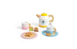 Bigjigs Toys Juego de té de madera para dos juegos&comma; incluye hervidor&comma; tazas de té&comma; platos&comma; bolsitas de té y galletas&comma; juegos de simulación&comma; juegos de rol